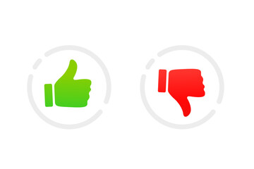 Poster - Thumbs up and thumbs up flat icon. I like it and I don't like it. Do's and Don'ts.Yes, no. Recommendation icons, good and bad choice labels. Vote web buttons with with man hand. Vector illustration