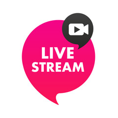 Poster - Live stream, Badge, Emblem online TV stream. Logo for broadcasting, online television, sports, news and streaming radio. Template for shows, films and live performances. Vector illustration