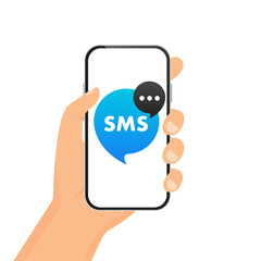 Poster - Chat sms message bubbles icon. Service support. Chat online symbol, app Chat Messaging business concept. Text messages are a person sending text messages on a smartphone. Vector illustration