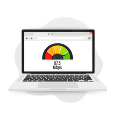 Poster - Internet speed on the web page of the laptop. Internet download speed test on web page. Speed test and network performance information. Signal quality. Vector illustration