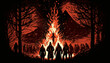 bonfire of the inquisition in the forest. assembly for execution. ai generated