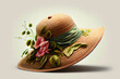 summer wicker hat with wide brim with flowers. women hat protection from the sun. ai generated