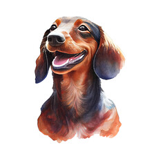 Cute Smiling Dachshund Dog. Adorable Baby Animal Art. Watercolor Illustration Created With Generative Ai Technology