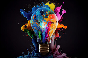 creativity concept, with lightbulb made from oil paint mix, abstract background, generative ai