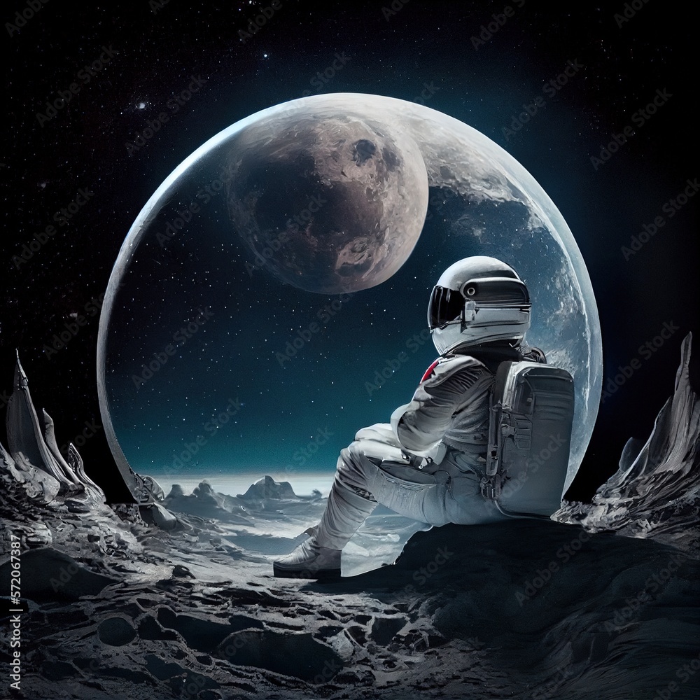 An astronaut on an alien planet. A high-tech astronaut from the future ...