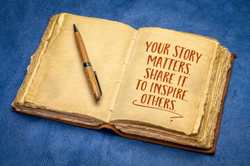 Sticker - Your story matters. Share it to inspire others. Inspirational handwriting in a retro journal.