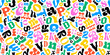 © Dedraw Studio - Colorful retro typography letter seamless pattern in abstract art style. Trendy funky symbol lettering text background illustration. English education wallpaper print, grammar alphabet texture.