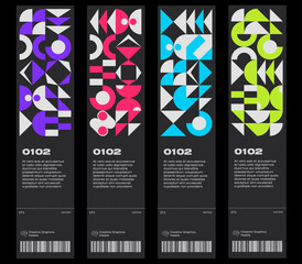 Poster - Ticket vector template layout with abstract Bauhaus geometric pattern, vector circle, triangle, and square lines color art design.  Useful for banners, posters, flyers, prints, labels, tickets.
