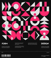 Poster - Swiss poster design template layout with clean typography and minimal vector pattern with colorful abstract geometric shapes. Bold form graphic design, useful for album print,website header,web banner