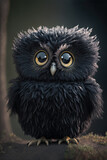 Fototapeta Zwierzęta - little cute black fluffy owl - generative ai