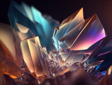 Abstract Background Of Shiny Translucent Crystals, Each With Its Unique Shape And Color. The Crystals Appear To Be Illuminated From Within, Creating A Captivating Glow And A Sense Of Depth. 