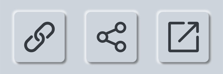 Poster - Link button in neumorphism style. External Link Icon symbol. Link, share link icons set.