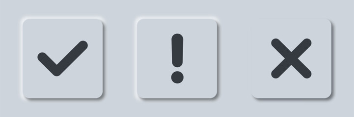 Poster - Round check mark button in neumorphism style. Vector symbols set grey checkmark.