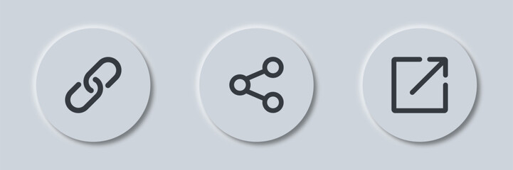 Poster - Link button in neumorphism style. External Link Icon symbol. Link, share link icons set.