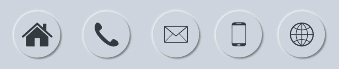 Poster - Web kontakt button in neumorphism style. Contact icons buttons set. Vector illustration.