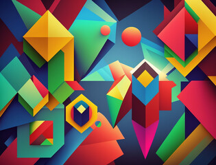 Wall Mural - Eye-catching image showcases a mesmerizing abstract composition of geometric shapes in bold and bright colors. The combination of angular shapes and vivid hues creates a sense of movement and energy.