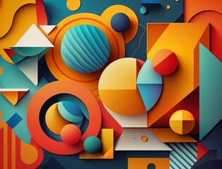 Wall Mural - Eye-catching image showcases a mesmerizing abstract composition of geometric shapes in bold and bright colors. The combination of angular shapes and vivid hues creates a sense of movement and energy.
