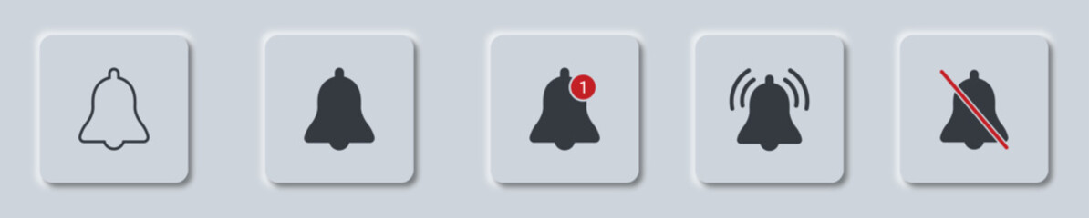 Poster - Notification bell button in neumorphism style. Notification block icon. New message notification icons. Vector illustration