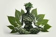 Female made of green leaves in the form of lotus yoga, concept of Nature and Meditation, created with Generative AI technology