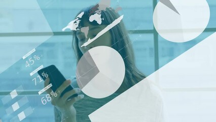 Poster - Animation of financial data processing over biracial businesswoman using smartphone
