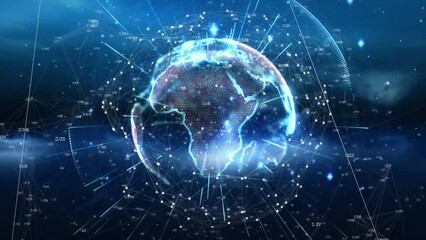 Poster - Animation of globe over network of connections on black background
