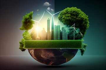 Wall Mural - ESG, green energy, sustainable industry. Environmental, Social, and Corporate Governance concept. Generative AI