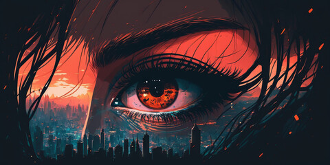 Poster - eye over city sunset 