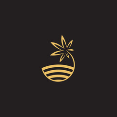 Sticker - cannabis abstract minimalist gold line logo of a cannabis leaf for your brand.