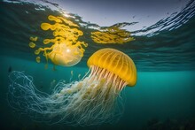 Yellow Jellyfish Created Using AI Generative Technology
