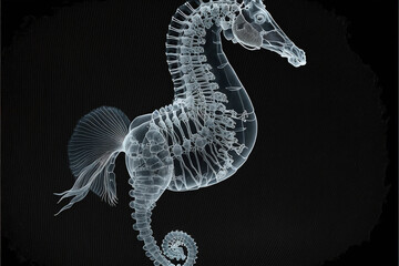 Wall Mural - Sea Horse x-ray style. X-ray of Raw whole chicken. Creative Art abstract. Created with Generative AI technology