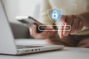 Wall Mural - Two factor multi privacy protection for password online account. Concept of mobile phone safety.
