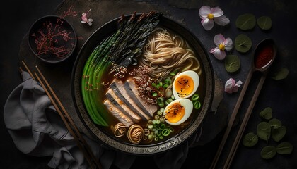 Wall Mural - A steaming bowl of rich and savory tonkotsu ramen