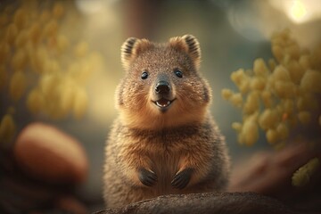 Wall Mural - Adorable Quokka portrait. Cute Australian wildlife rodent mammal. Fluffy furry chipmunk.