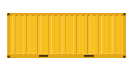 Yellow container for cargo transportation on a wight background. Vector illustration in flat style. Shipping container. Freight shipping container hanging on crane hook. Metal container. 