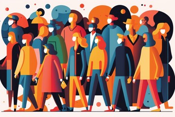 Wall Mural - A group of modern people, colourful and abstract illustration, Generative AI