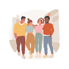 Poster - Laugh together isolated cartoon vector illustration. Human relationship, friendship, group of friends laughing and hugging, having good time together, positive mood, social life vector cartoon.