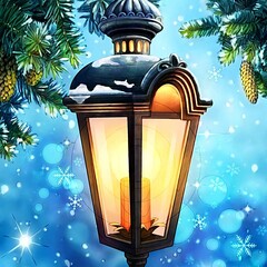 Wall Mural - illustration of christmas lantern with snow