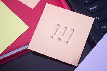 Poster - Exclamation mark. Text on adhesive note paper. Event, celebration reminder message.