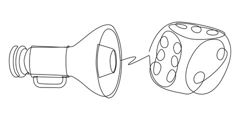 Poster - One continuous line of Megaphone with dice. Thin Line Illustration vector concept. Contour Drawing Creative ideas.