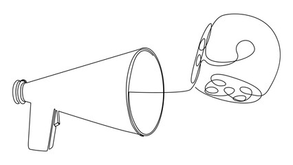 Poster - One continuous line of Megaphone with dice. Thin Line Illustration vector concept. Contour Drawing Creative ideas.