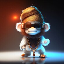 Cartoon Monkey Wearing A Hat And Sunglasses. Generative Ai.