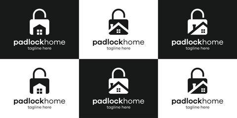 Wall Mural - set logo design padlock and home icon vector illustration
