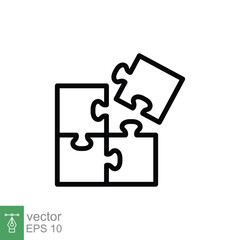 Aufkleber - Puzzle jigsaw line icon. Simple outline style. Join teamwork, challenge, square, block, part, business logo concept design. Vector illustration isolated on white background. EPS 10.