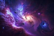 Purple Galaxy Universe Background, Generative Ai