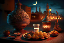 Ramadan Festival Lantern And Props Background. Generative AI