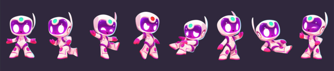 Wall Mural - cartoon vector illustration set of kid astronaut in space. isolated little spaceman bot in white pin