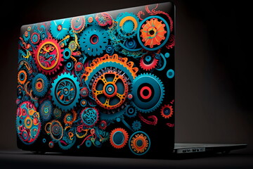 laptop with gears work for programmer Generative AI