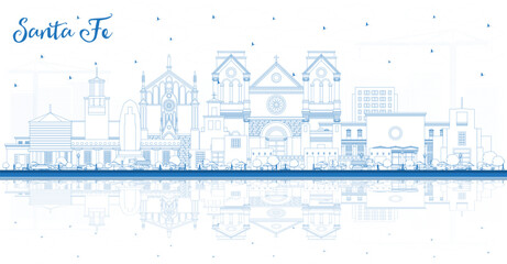 Fototapete - Outline Santa Fe New Mexico City Skyline with Blue Buildings and Reflections. Vector Illustration. Santa Fe USA Cityscape with Landmarks.