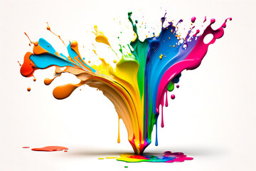 Exploding liquid paint in rainbow colors with splashes