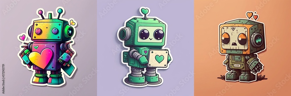 Game Vector Type Cute Chibi Valentine Robot Sticker, Set / Pack of 3. [Cute, Chibi ...